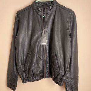 Ana leather Zip front Jacket in Black